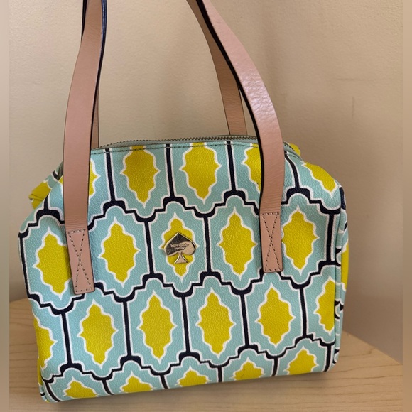 Kate Spade Cabana Tile Damien Bright Blue Green Graphic Satchel Rare - Picture 7 of 15